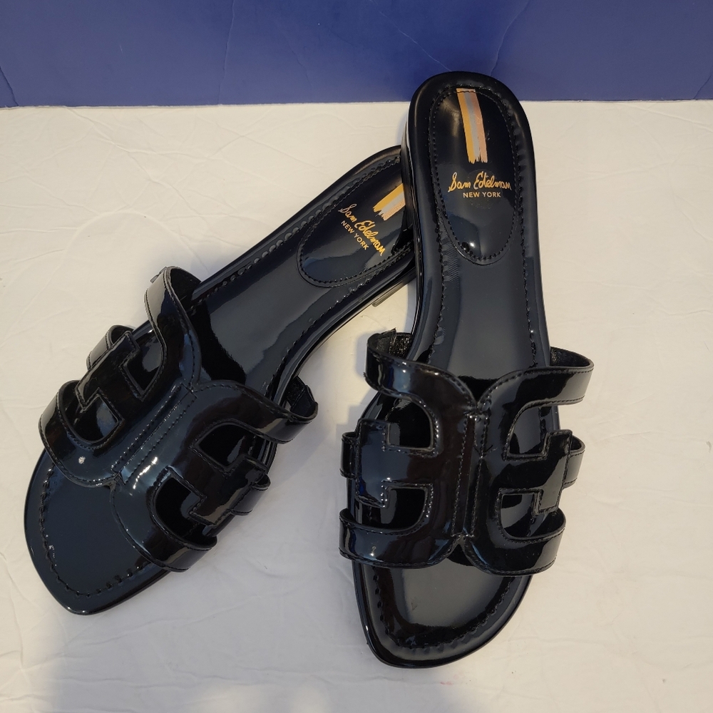 SAM EDELMAN WOMEN Black Patent Leather Bay Slide Sandals - Picture 5 of 5
